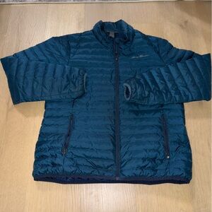 Eddie Bauer women’s large teal jacket zip up 80% down 20% waterfowl feathers